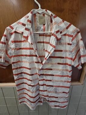 Colcci Men’s White & Red Striped Short-Sleeve Shirt Button Up XL